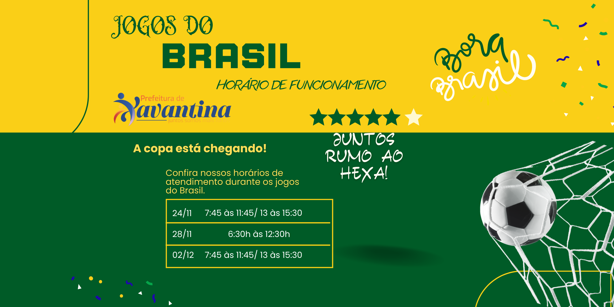 Confira o horário especial de atendimento nas repartições públicas nos dias  de jogos da Seleção Brasileira na Copa do Mundo